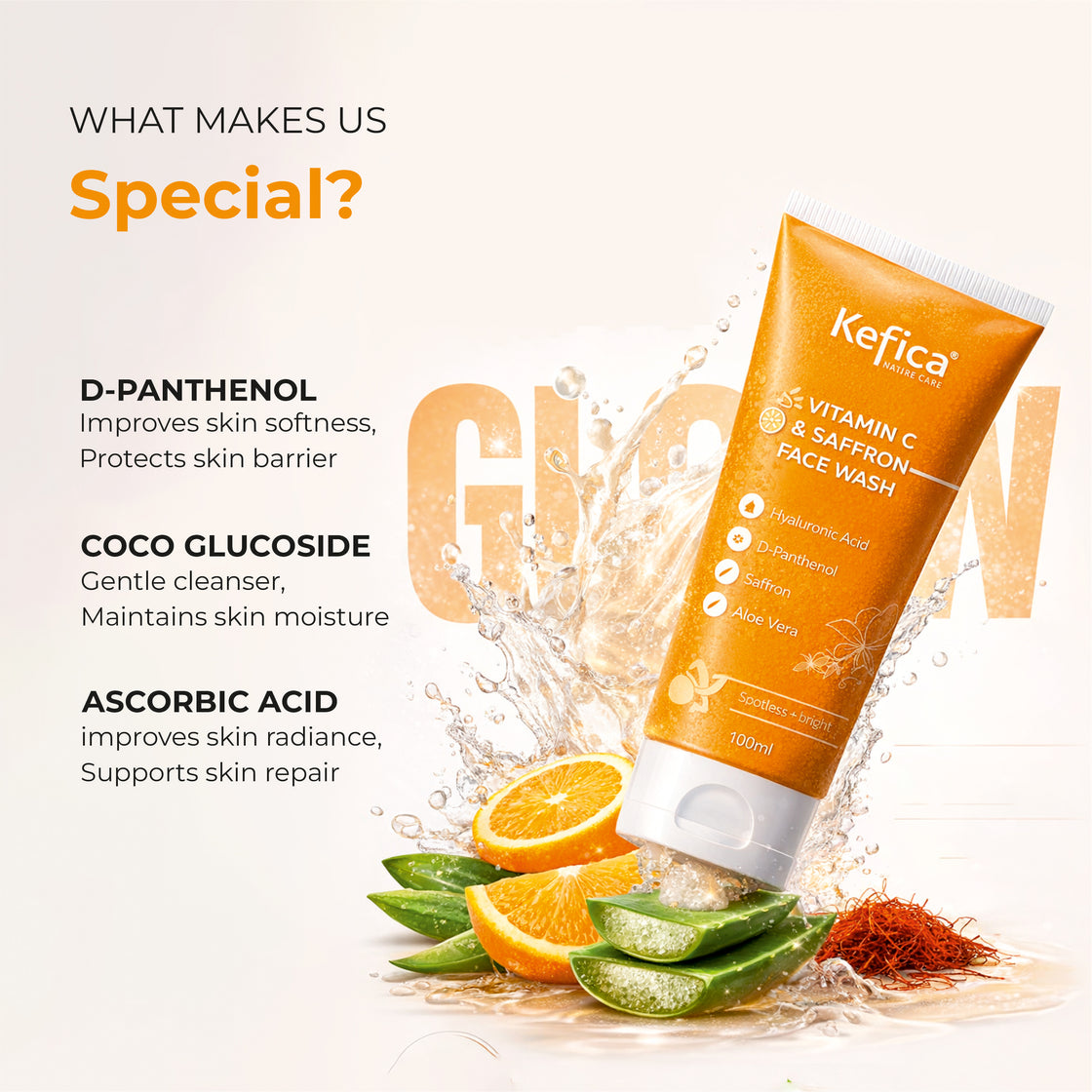 Vitamin C Face Wash with Saffron, Hyaluronic Acid & Aloe Vera