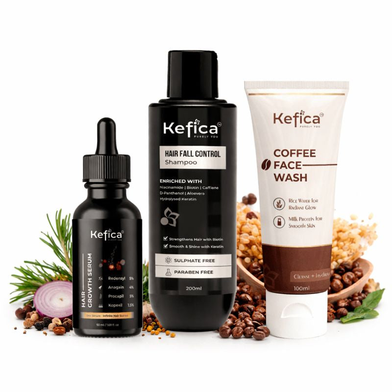 Hair & Skin Care Combo | Hair Fall Shampoo + Hair Growth Serum + Coffee Face Wash | Complete Care Kit