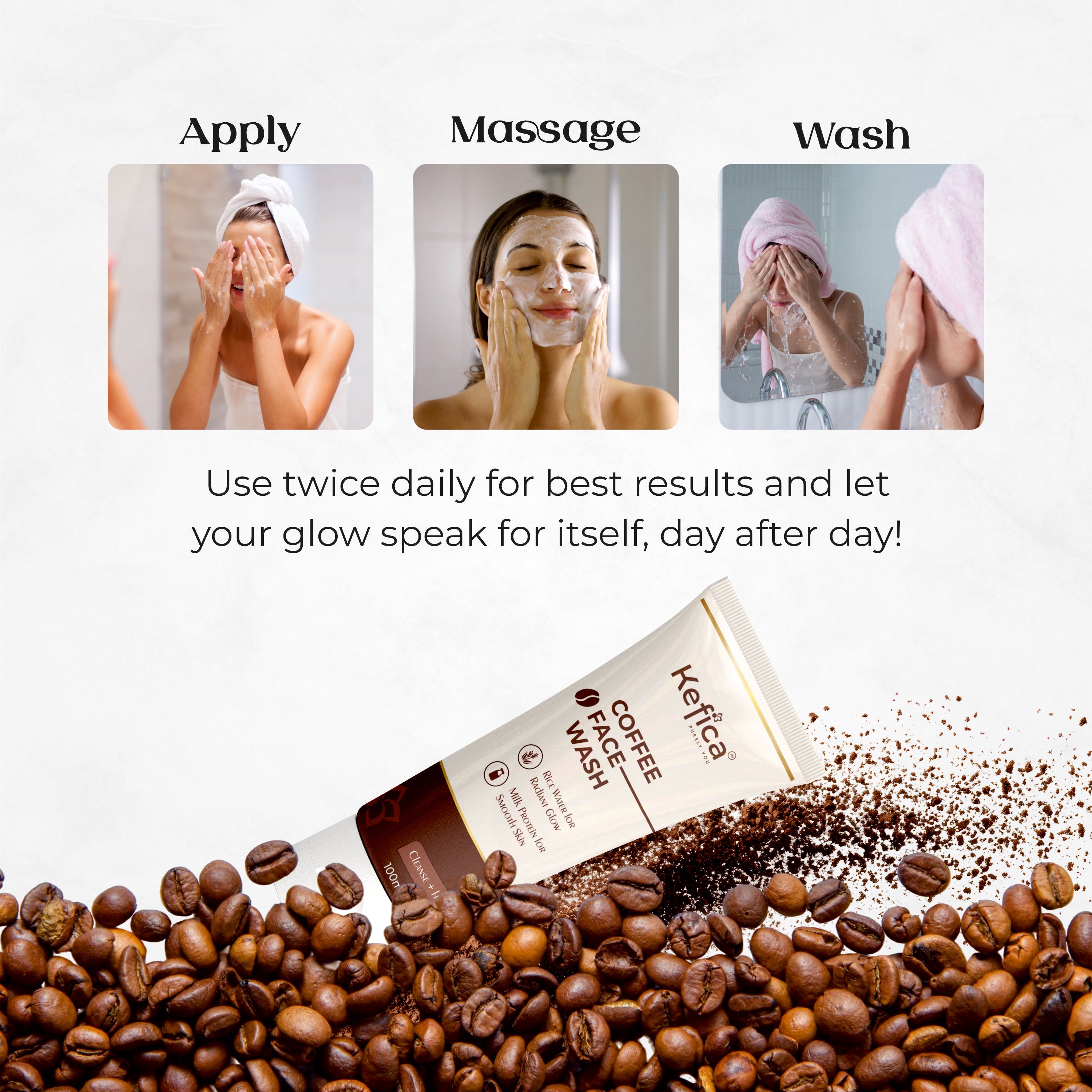 Kefica Coffee Face Wash – With Rice Water & Milk Protein for Radiant, Smooth Skin (100ml)