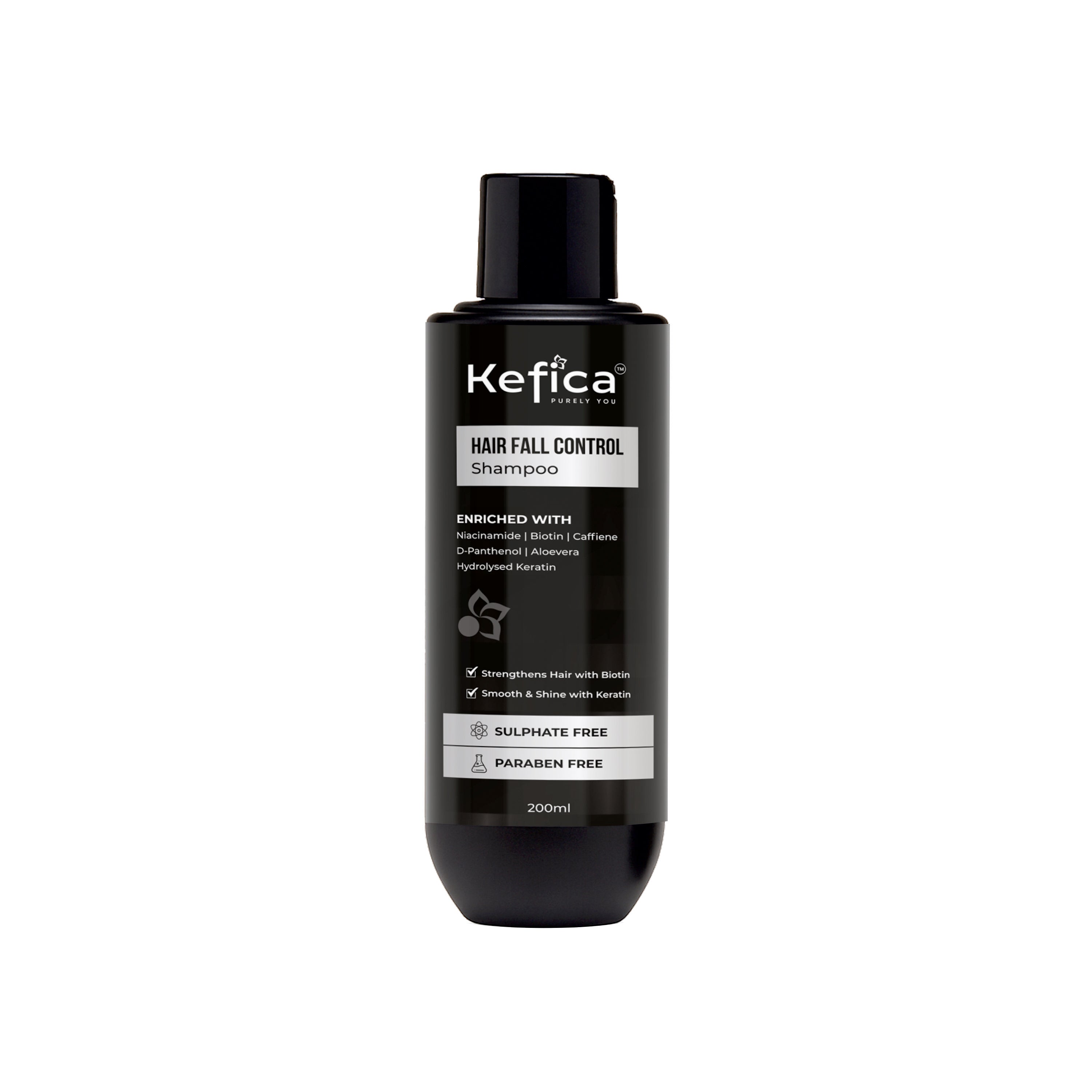Kefica Hair Fall Control Shampoo – Sulphate & Paraben Free, Enriched with Biotin, Niacinamide, Caffeine & Keratin (200ml)
