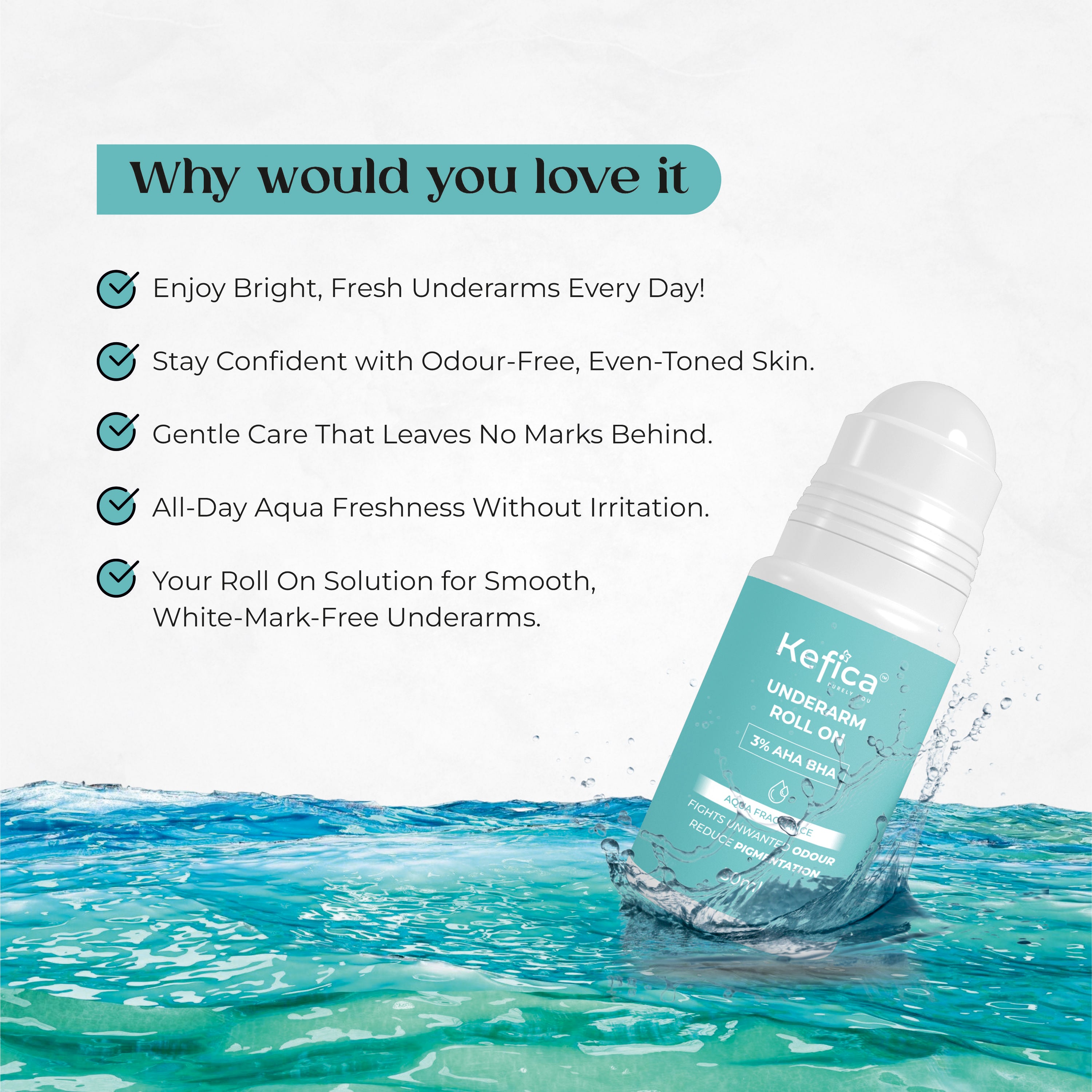 Kefica Underarm Roll On 3% AHA BHA, Aqua Fragrance by Staple Pharmaceuticals - 50 ml