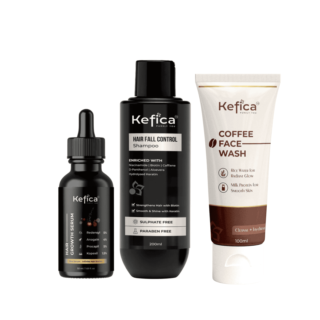 Hair & Skin Care Combo | Hair Fall Shampoo + Hair Growth Serum + Coffee Face Wash | Complete Care Kit