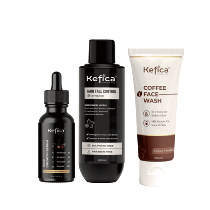 Hair & Skin Care Combo | Hair Fall Shampoo + Hair Growth Serum + Coffee Face Wash | Complete Care Kit