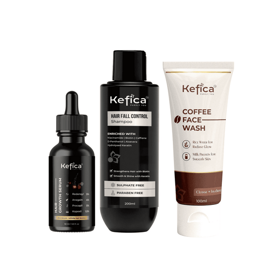 Hair & Skin Care Combo | Hair Fall Shampoo + Hair Growth Serum + Coffee Face Wash | Complete Care Kit