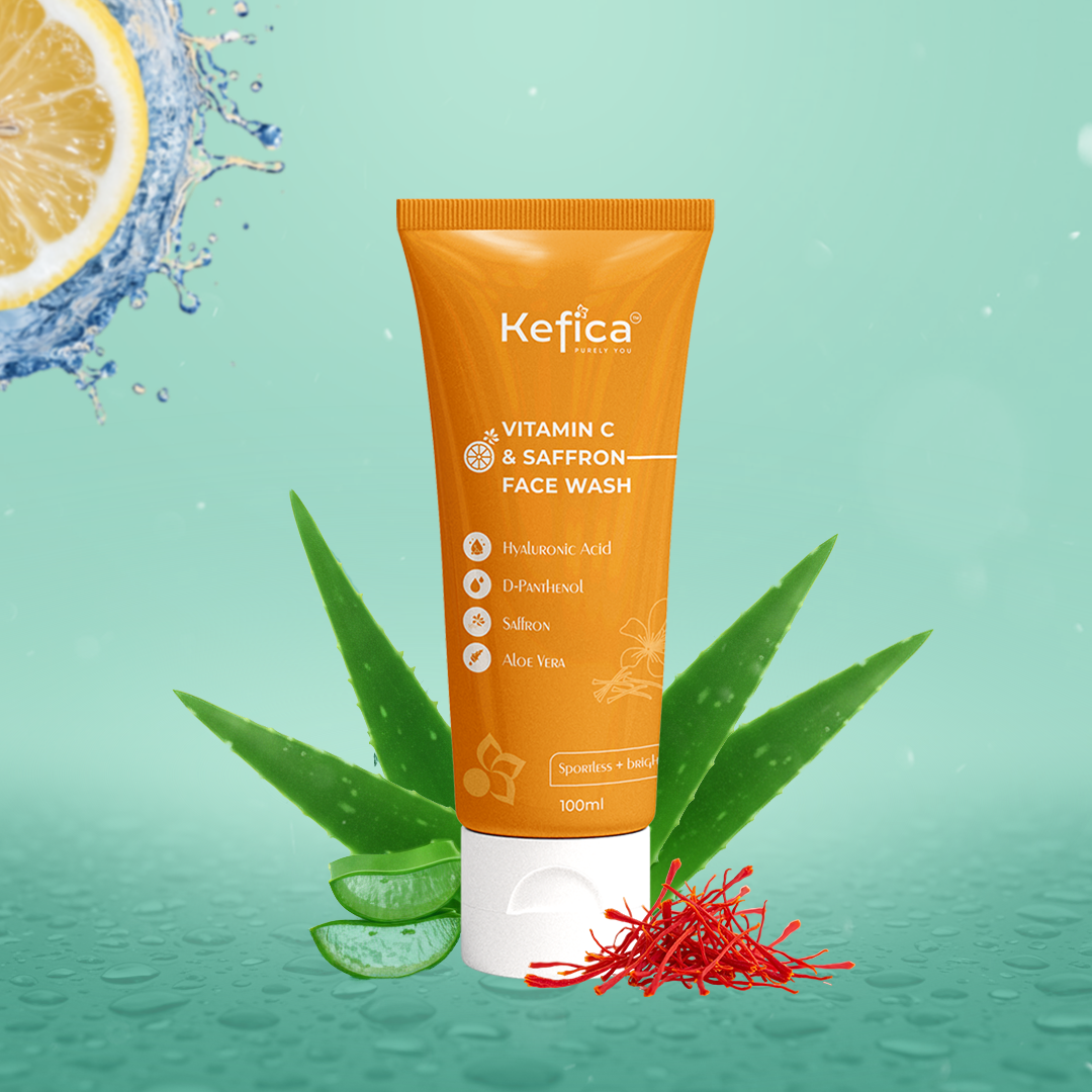 Kefica Vitamin C & Saffron Face Wash – With Hyaluronic Acid, D-Panthenol, Aloe Vera (100ml)